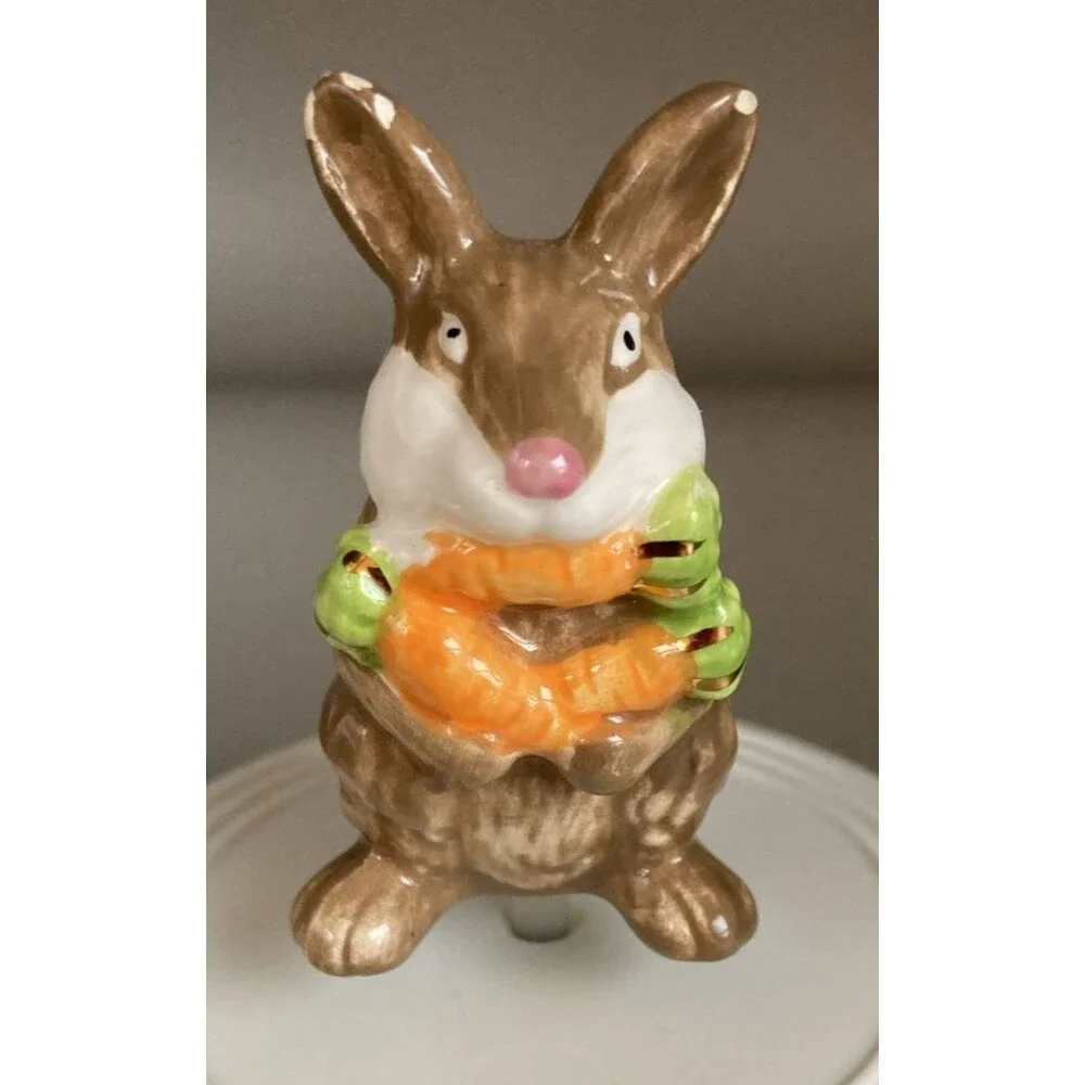 Nora Fleming Ceramic Mini Easter Bunny Rabbit w/Carrots Flawed -Lid Not Included